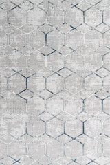Gray Blue Distressed Geometric Living Room Rug - Cotton