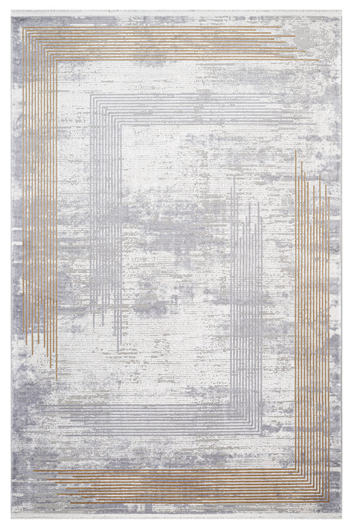 Zelda Grey Striped Acrylic Viscose Machine Rug