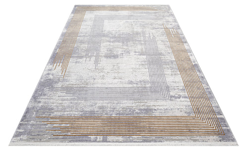 Zelda Grey Striped Acrylic Viscose Machine Rug