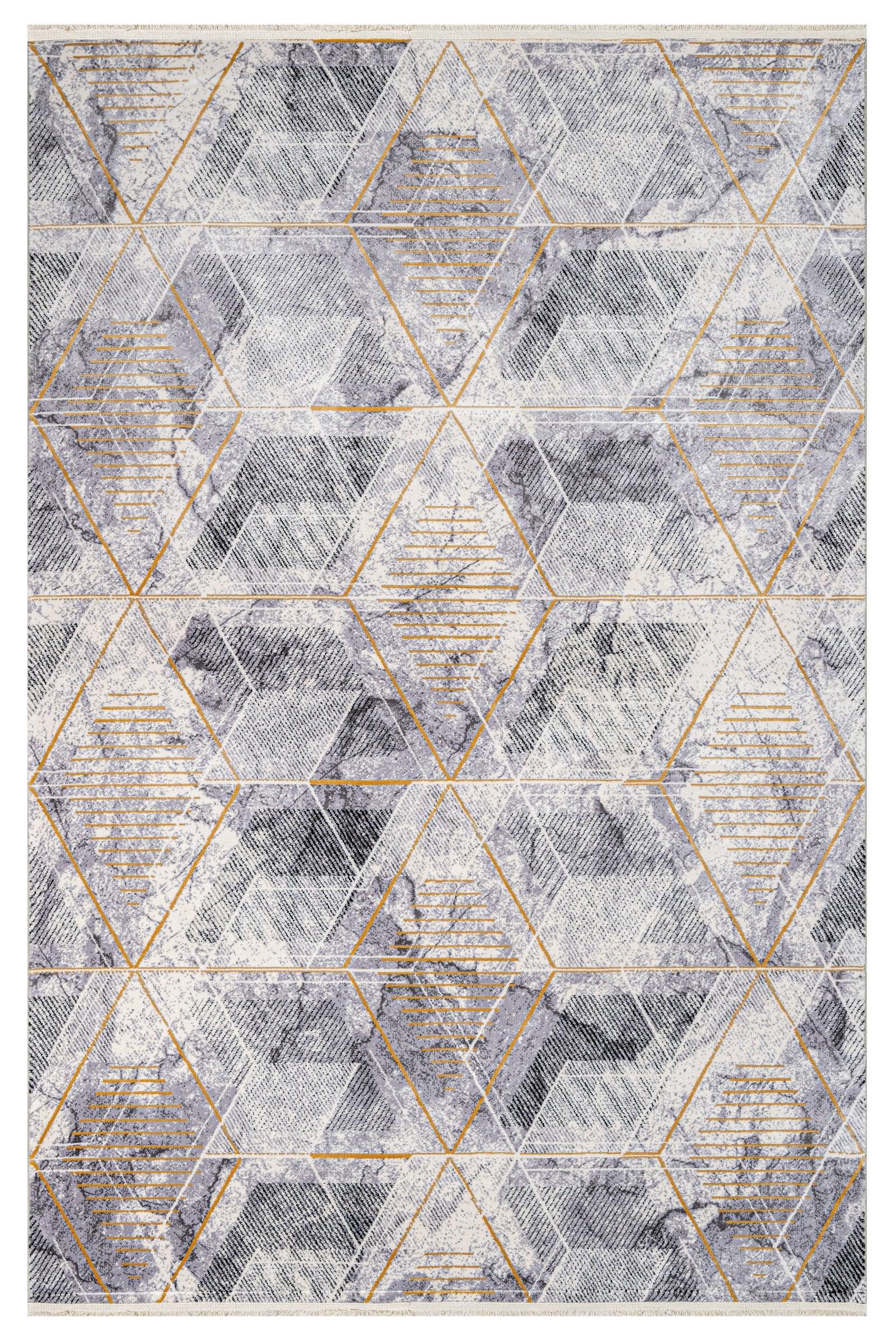 Bej Gri Geometrik Modern Triko Halı - Pati Dostu - Toz Vermez