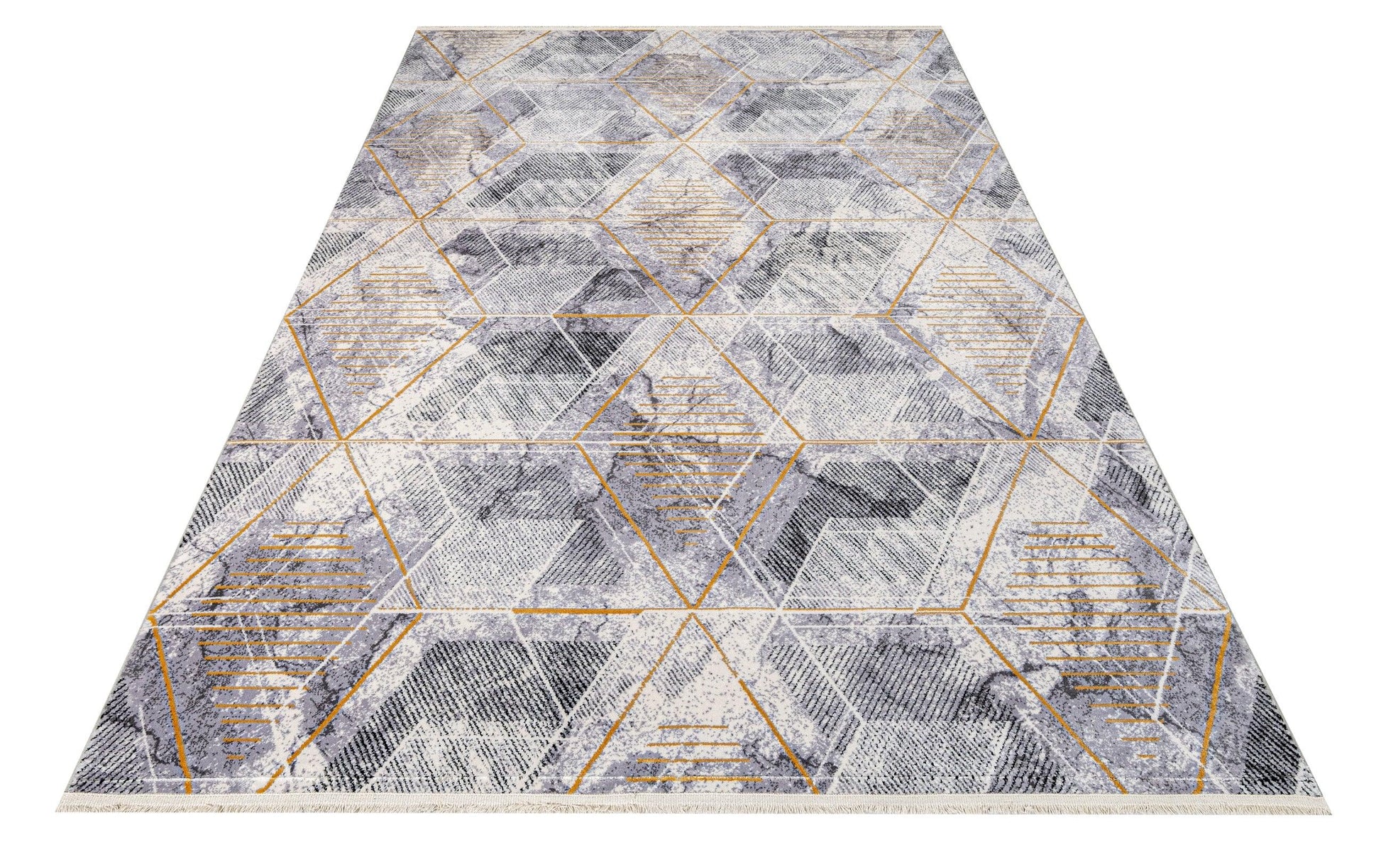Bej Gri Geometrik Modern Triko Halı - Pati Dostu - Toz Vermez