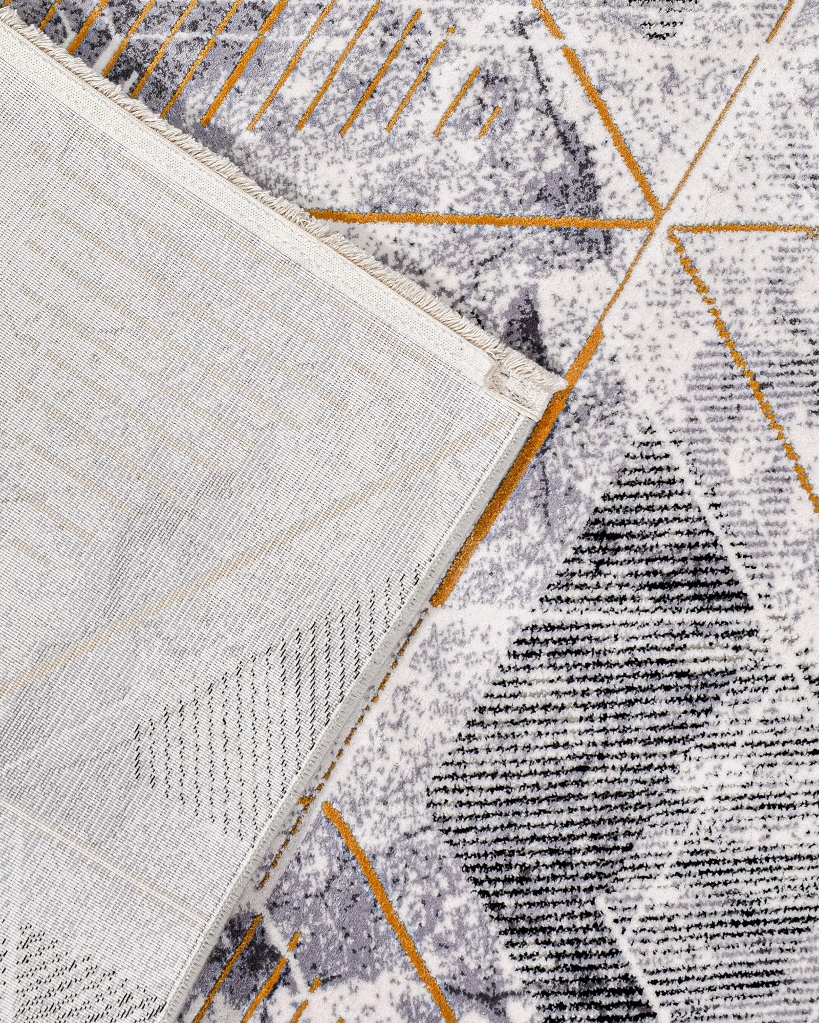 Bej Gri Geometrik Modern Triko Halı - Pati Dostu - Toz Vermez