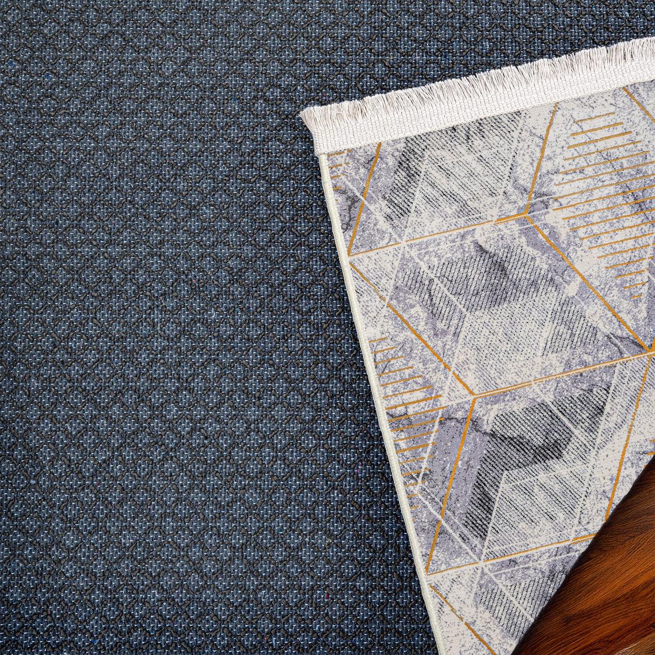 Gri Bohem Geometrik Halı - Yıkanabilir - Kaymaz Taban - Pati Dostu