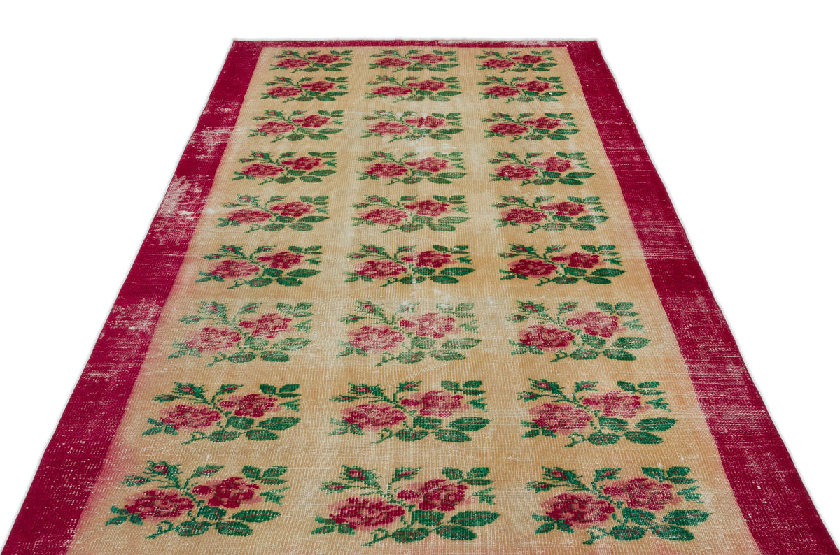 Tirena Bej ve Bordo Çiçek Desenli El Dokuma Halı 155x256 cm – detay görünümü