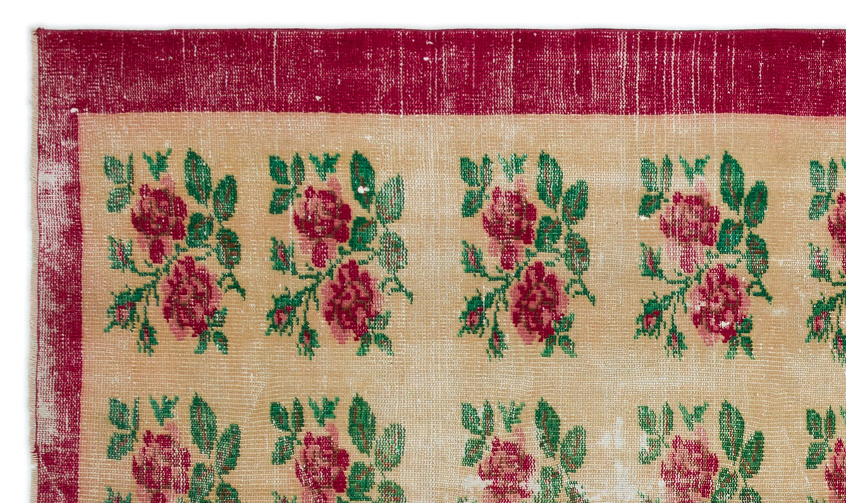 Tirena Bej ve Bordo Çiçek Desenli El Dokuma Halı 155x256 cm – detay görünümü