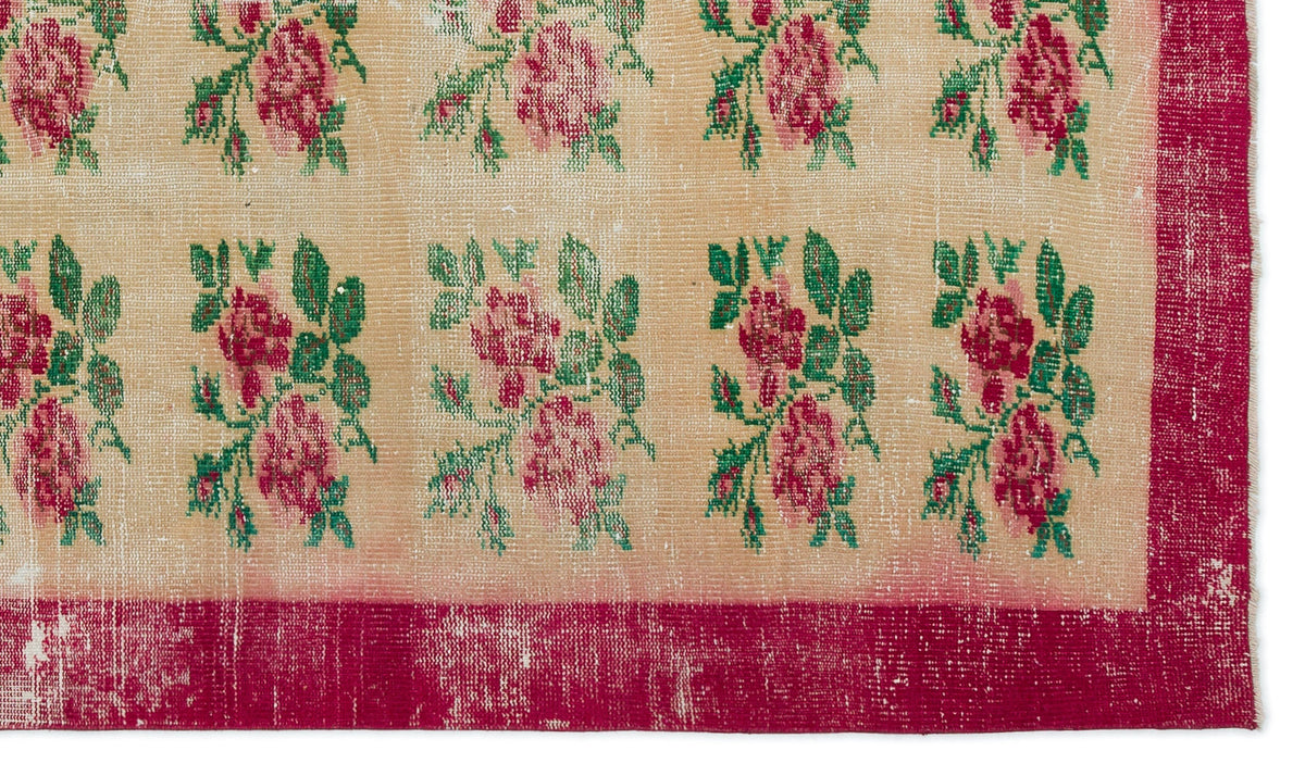 Tirena Bej ve Bordo Çiçek Desenli El Dokuma Halı 155x256 cm – detay görünümü