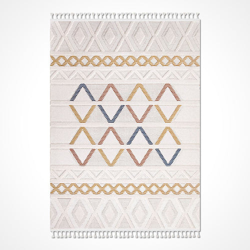 Hazela Bej Geometrik Polyester Makine Halısı