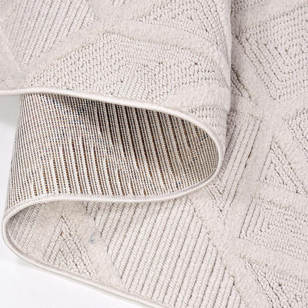 Bej Krem Baklava Desenli Dokulu Triko Halı - Pati Dostu - Toz Vermez