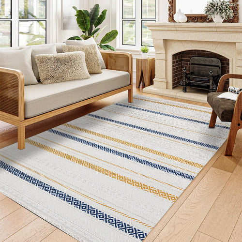Nimbus Krem Çizgili Polyester Makine Alan Halısı