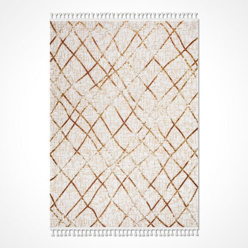 Andigo Krem Geometrik Polyester Makine Halısı