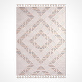 Cream Geometric Modern Living Room Rug - Polyester Machine Woven