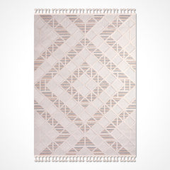 Obsidian Krem Geometrik Polyester Makine Alan Halısı