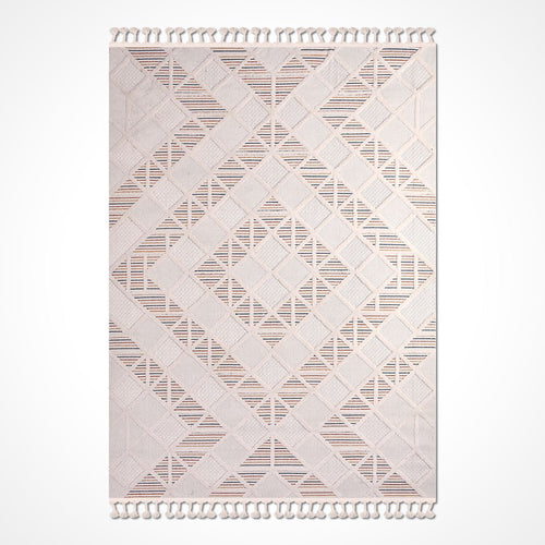 Obsidian Krem Geometrik Polyester Makine Alan Halısı