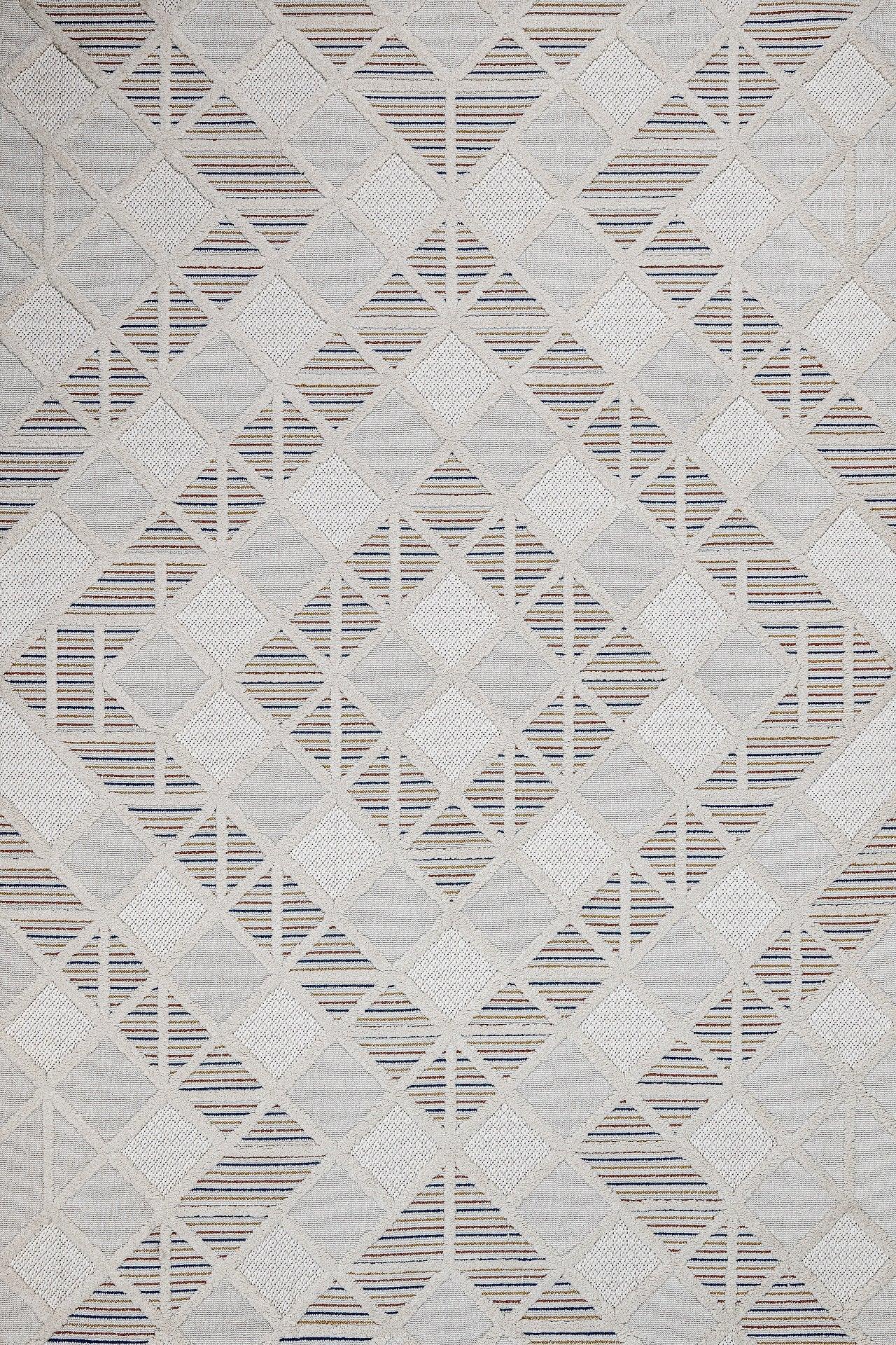Beyaz Ekru Baklava Geometrik Halı - Yıkanabilir - Kaymaz Taban - Pati Dostu