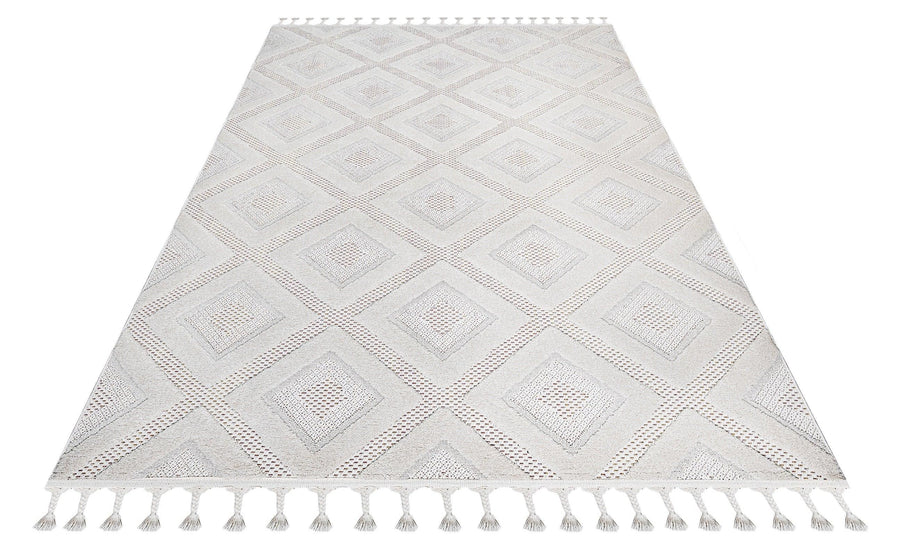 Non-Slip White and Grey Geometric Area Rug – in the hallway