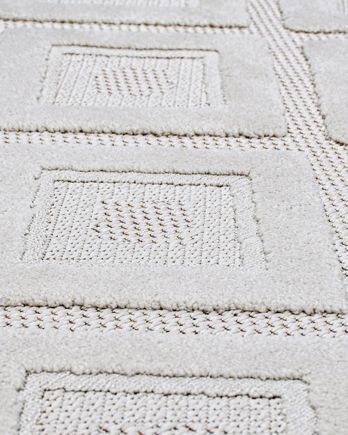 Jet Krem Geometrik Polyester Makine Halısı