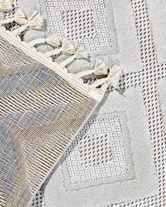 Jet Krem Geometrik Polyester Makine Halısı