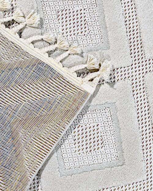 Jet Krem Geometrik Polyester Makine Halısı