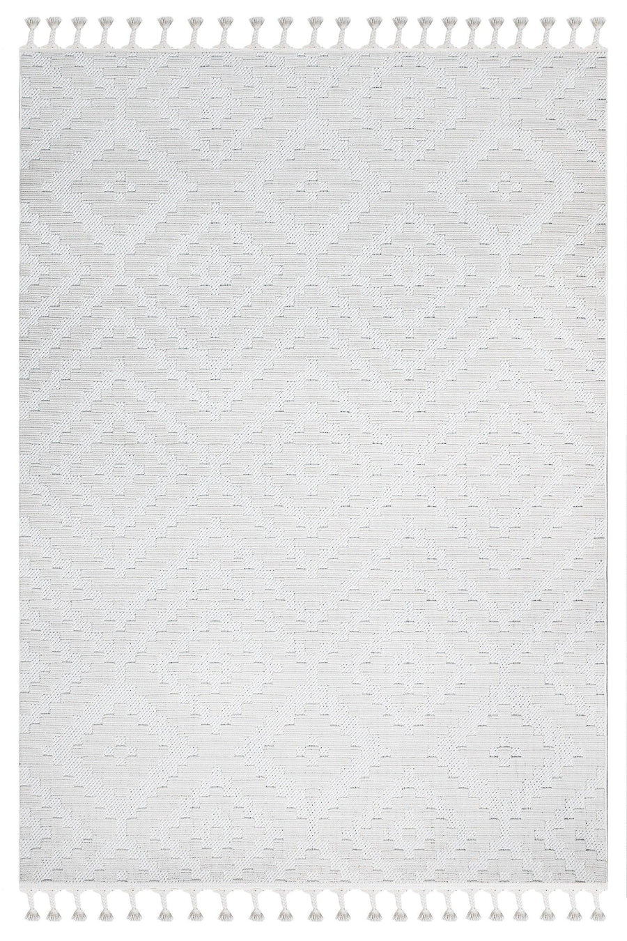 Bohemian White & Ecru Geometric Area Rug – in the hallway