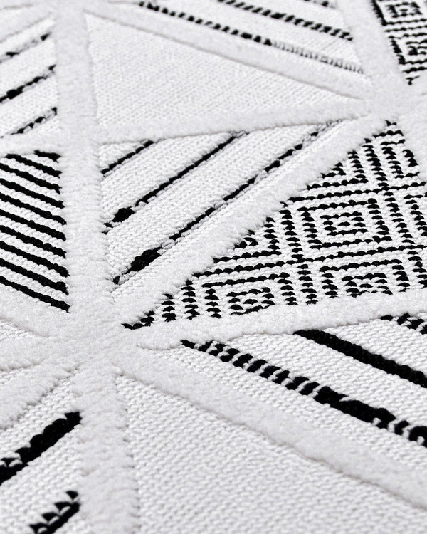 Gri Krem Geometrik Modern Triko Halı - Pati Dostu - Toz Vermez