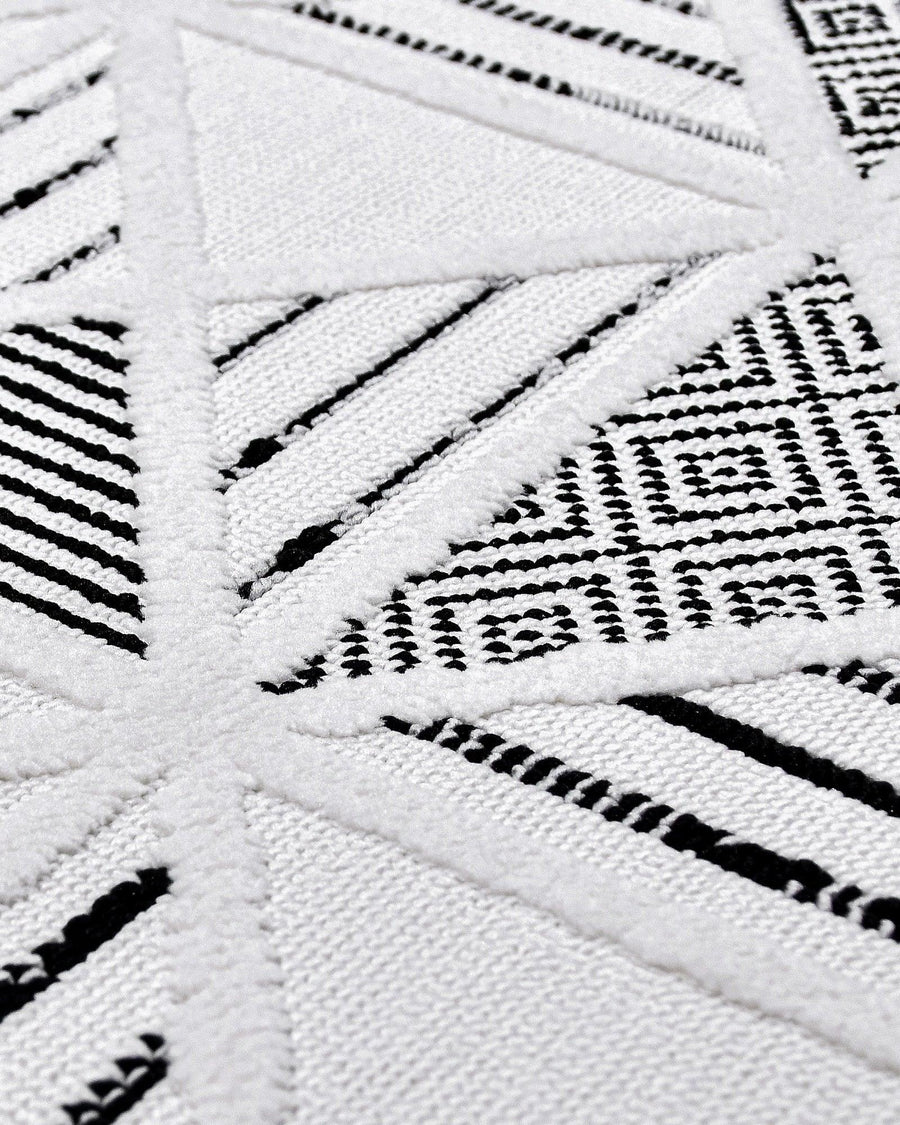 Beyaz Siyah Modern Geometrik Salon Halısı Soyut Çizgili – Oturma Odası kullanımı