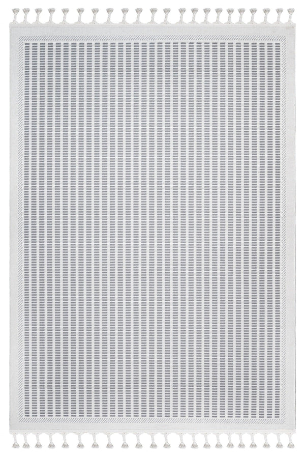 Beyaz Gri Dokulu Minimalist Triko Halı - Pati Dostu - Toz Vermez