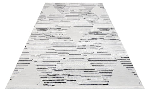 Parchment Gri Geometrik Polyester Makine Alan Halısı