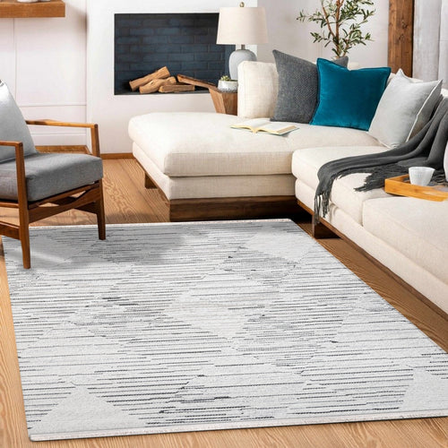 Parchment Gri Geometrik Polyester Makine Halısı