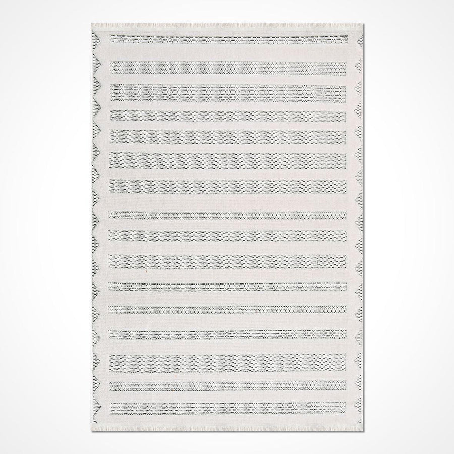 Krem Dokulu Minimalist Desenli Triko Halı - Pati Dostu - Toz Vermez