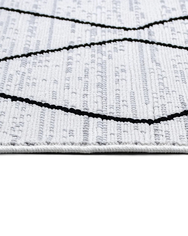 Beyaz Gri Baklava Desenli Dokulu Triko Halı - Pati Dostu - Toz Vermez