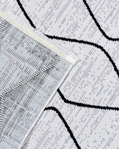 Peacack Gri Geometrik Polyester Makine Alan Halısı