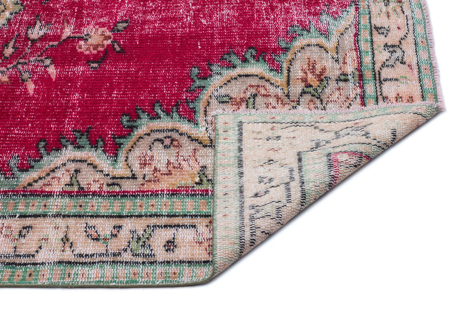 Tirena Kırmızı ve Bej Madalyon Desenli El Dokuma Halı 151x267 cm – detay görünümü