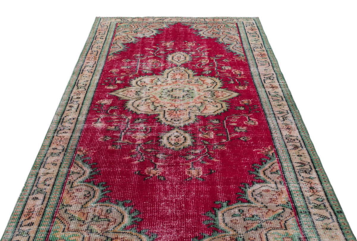 Tirena Kırmızı ve Bej Madalyon Desenli El Dokuma Halı 151x267 cm – detay görünümü