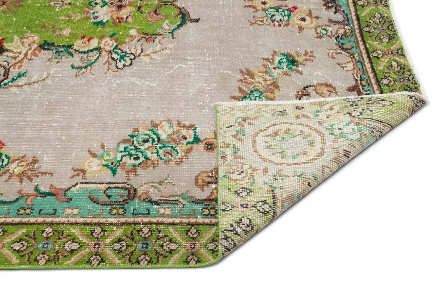 Tirena Bej ve Yeşil Madalyon Desenli El Dokuma Halı 159x245 cm – detay görünümü
