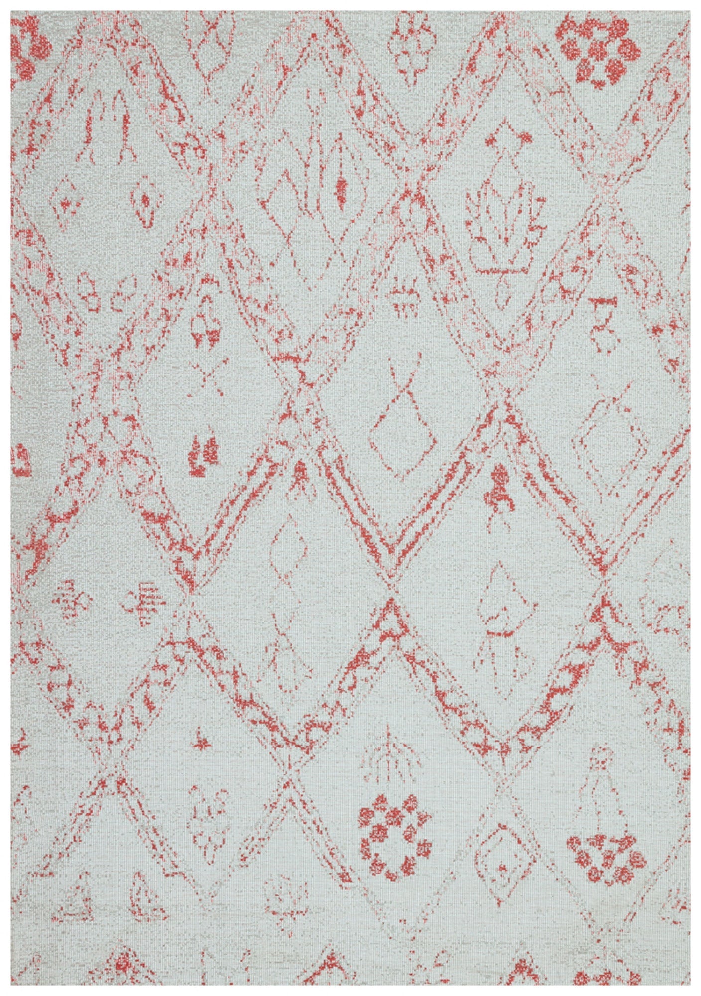 Ekru Kırmızı Abstract Baklava Desenli Halı - Toz Vermez