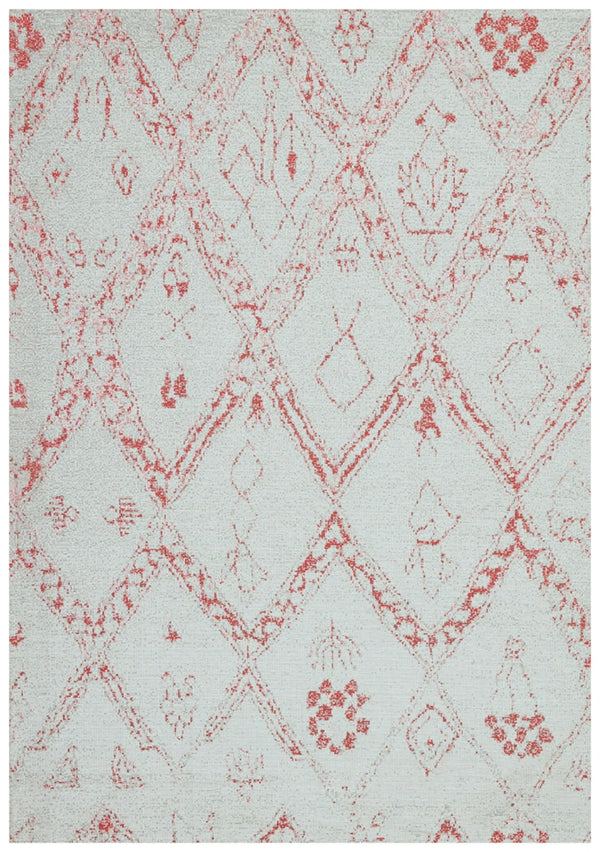 Ekru Kırmızı Baklava Desenli Bohem Halı - Toz Vermez