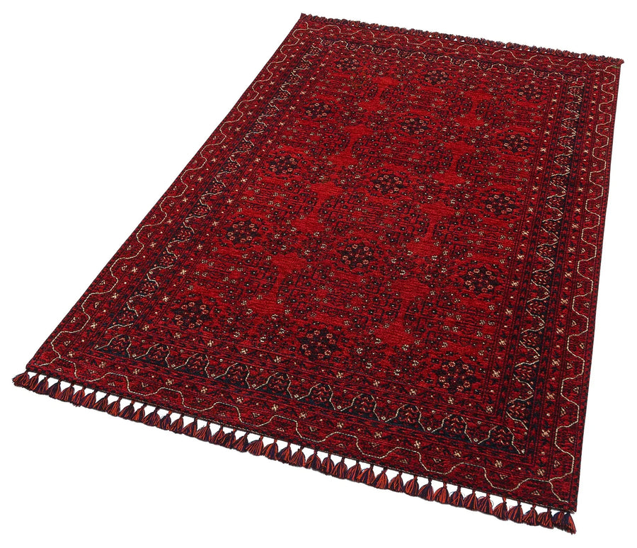 Kırmızı Siyah Etnik Jüt Jüt Halı - Toz Vermez