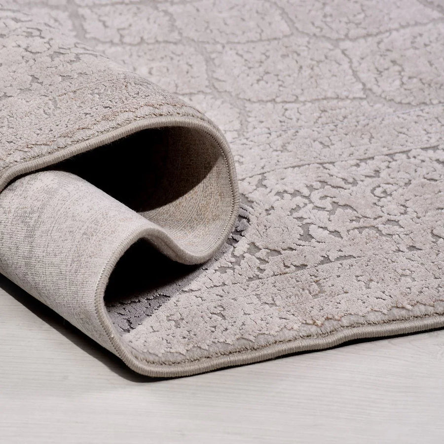 Classic Grey and Beige Medallion Non-Slip Rug – in the living room