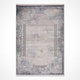 Gray Light Gray Distressed Living Room Rug - Polyester Machine Woven