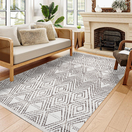 Pappy Krem Geometrik Polyester Makine Alan Halısı