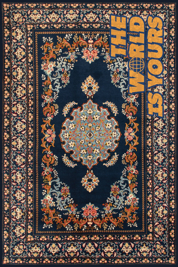 Acem Lacivert Madalyon Desenli Polyester Salon Halısı