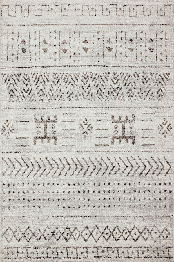 Bej Krem Etnik Geometrik Halı - Yıkanabilir - Kaymaz Taban - Pati Dostu