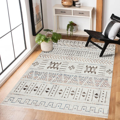 Gri Etnik Modern Etnik Desenli Halı  | Makinada Yıkanabilir | Hav Toz Vermez | Leke Tutmayan | Kaymaz Taban | Dijital Makine Baskı | Salon Yolluk Mutfak Halısı