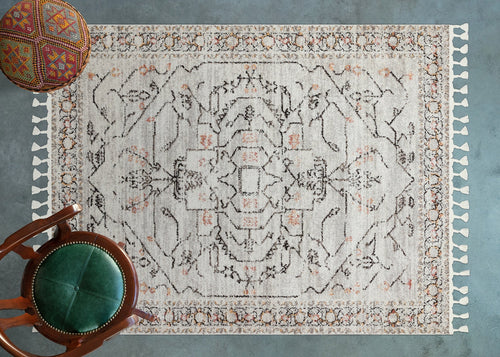 Gri Etnik Modern Etnik Desenli Halı  | Makinada Yıkanabilir | Hav Toz Vermez | Leke Tutmayan | Kaymaz Taban | Dijital Makine Baskı | Salon Yolluk Mutfak Halısı