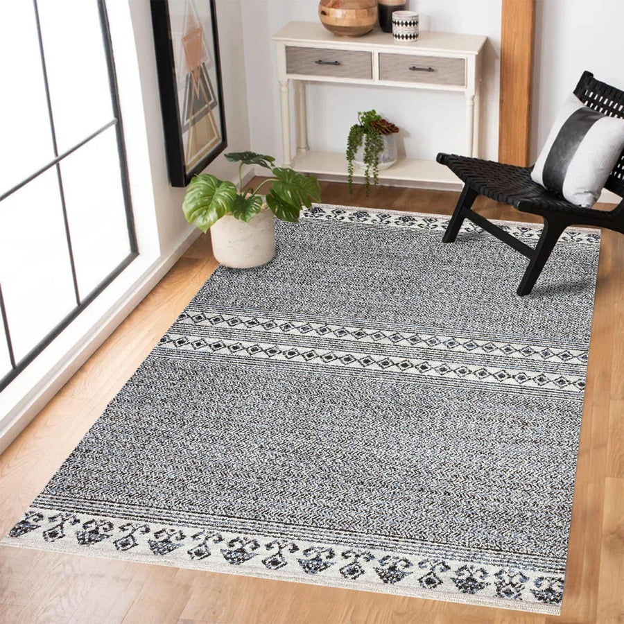 Antrasit Beyaz Düz Modern Halı - Yıkanabilir - Kaymaz Taban - Pati Dostu