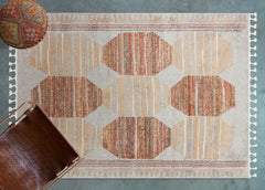 Sarı Geometrik Modern Etnik Desenli Halı  | Makinada Yıkanabilir | Hav Toz Vermez | Leke Tutmayan | Kaymaz Taban | Dijital Makine Baskı | Salon Yolluk Mutfak Halısı