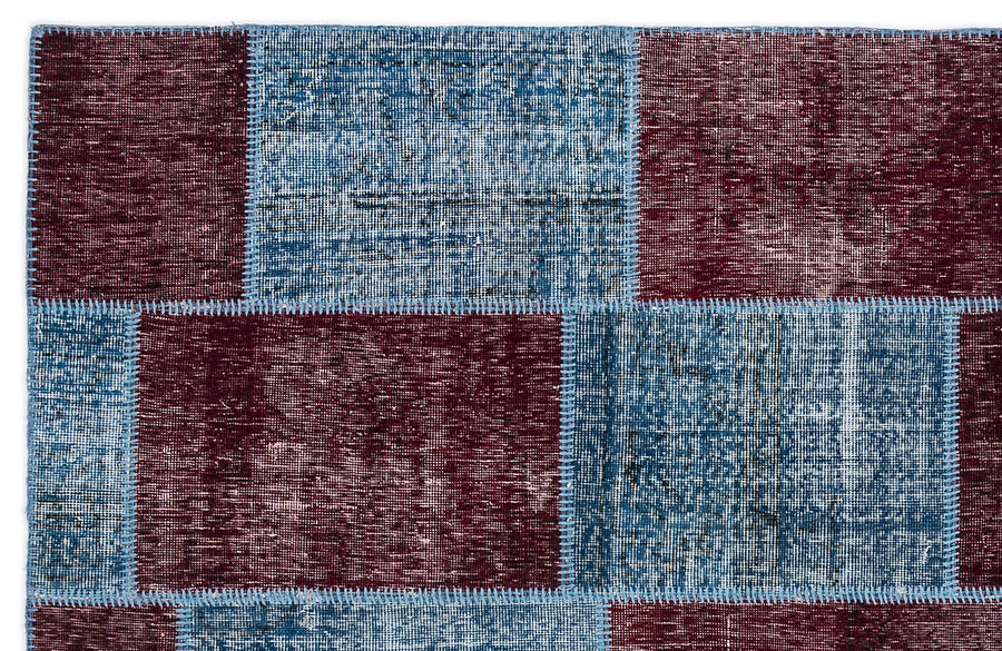 Kilva Turkuaz ve Mavi Patchwork Desenli El Dokuma Halı 160x230 cm – detay görünümü