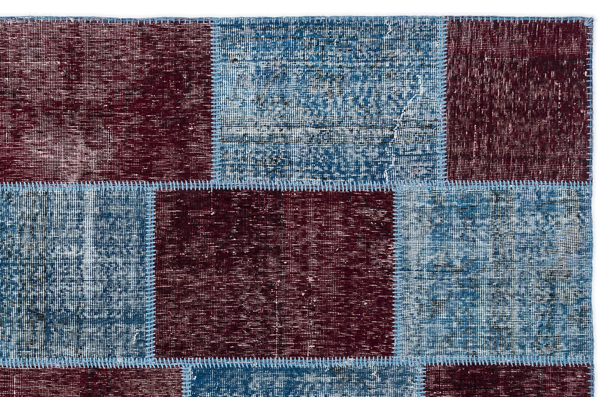 Kilva Turkuaz ve Mavi Patchwork Desenli El Dokuma Halı 160x230 cm – detay görünümü