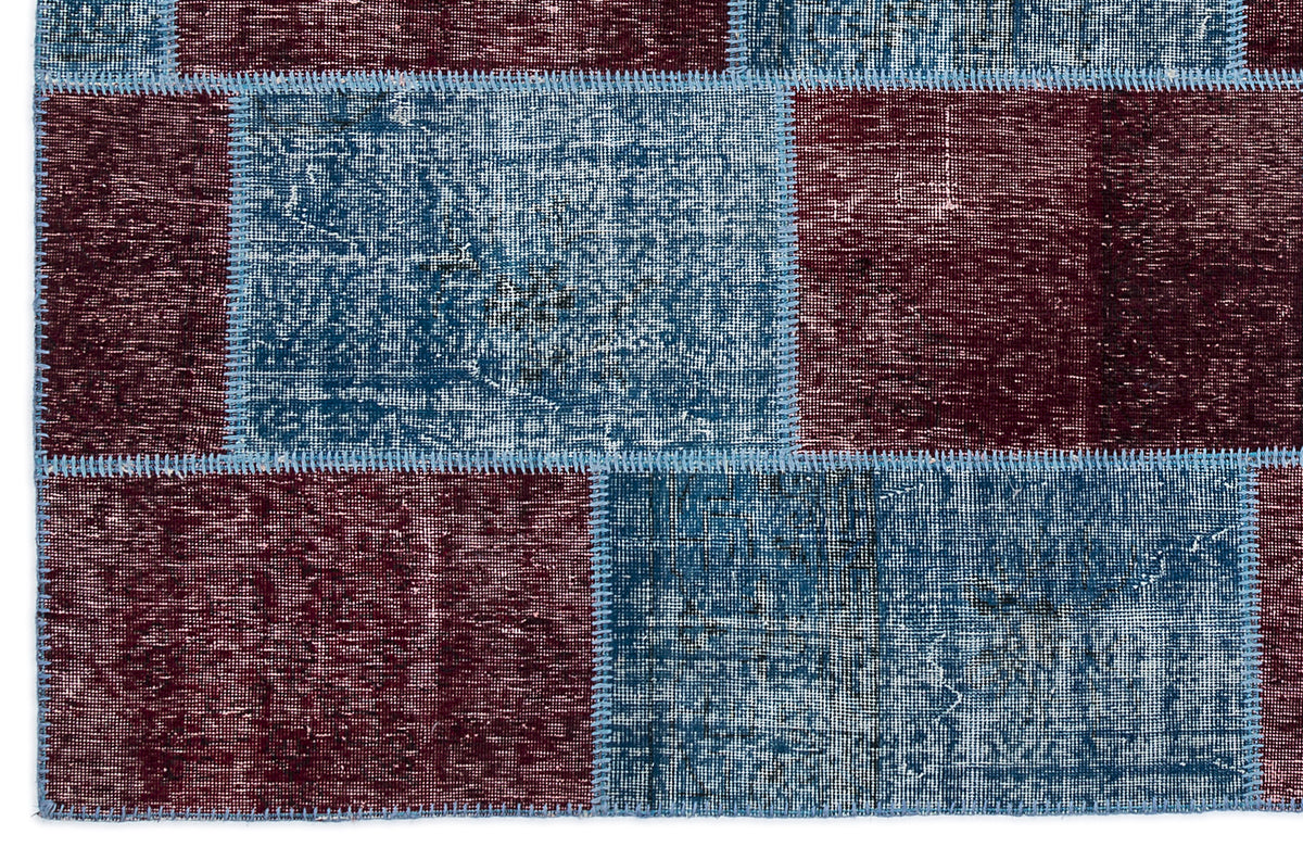 Kilva Turkuaz ve Mavi Patchwork Desenli El Dokuma Halı 160x230 cm – detay görünümü