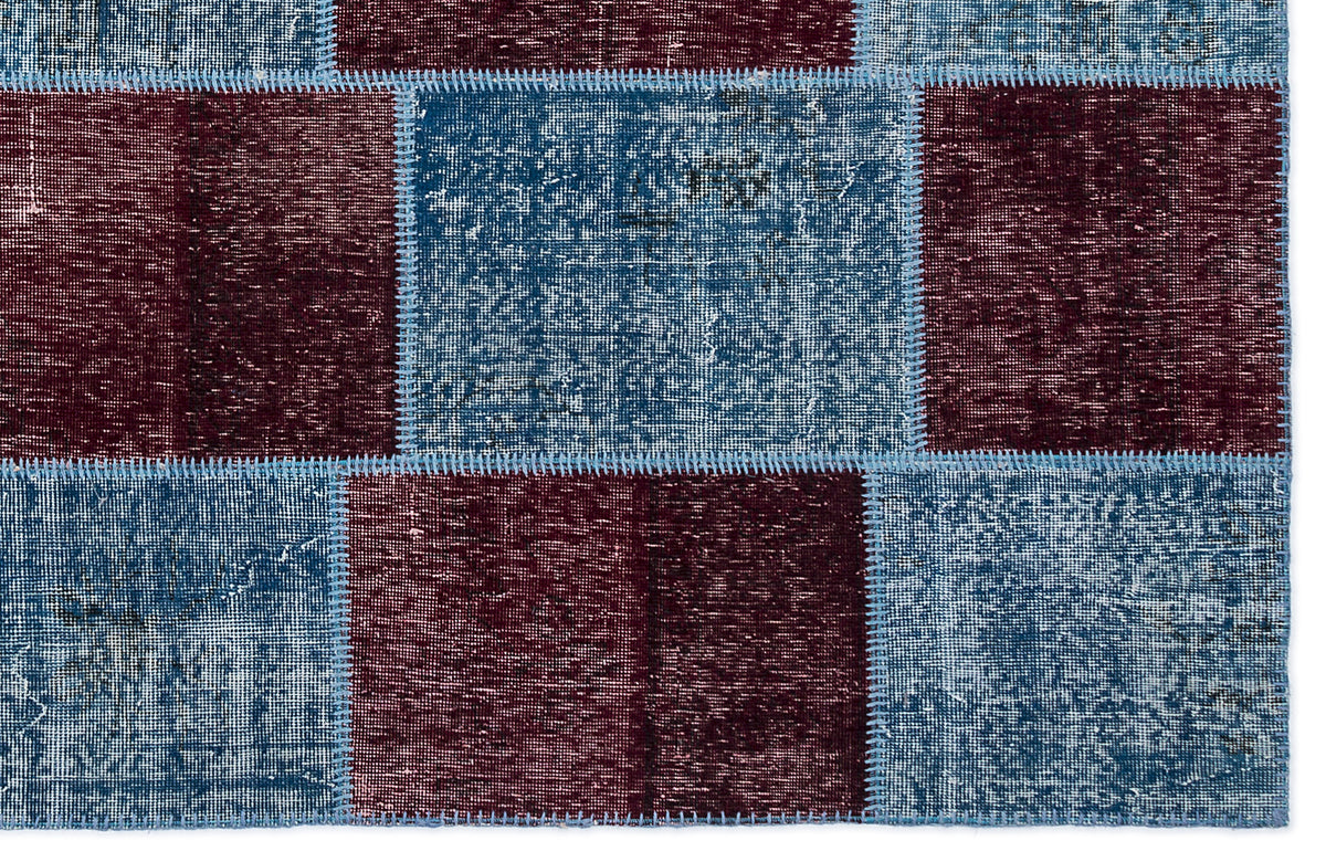 Kilva Turkuaz ve Mavi Patchwork Desenli El Dokuma Halı 160x230 cm – detay görünümü